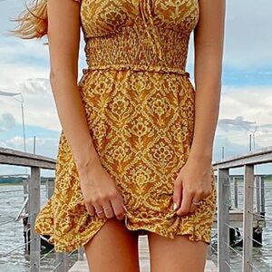 Urban Outfitters Gold Floral Mini Dress